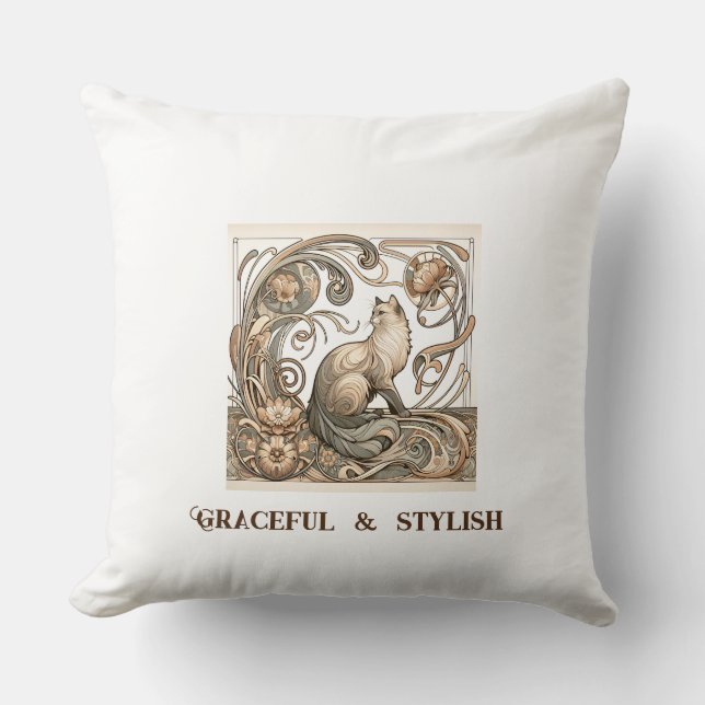 Coussin Ivory Graceful et élégant Art Nouveau Chat (Recto)