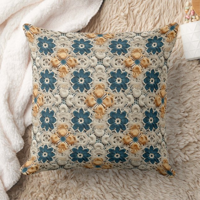 Coussin Ivory Yellow and Blue Faux Crochet (Couverture)