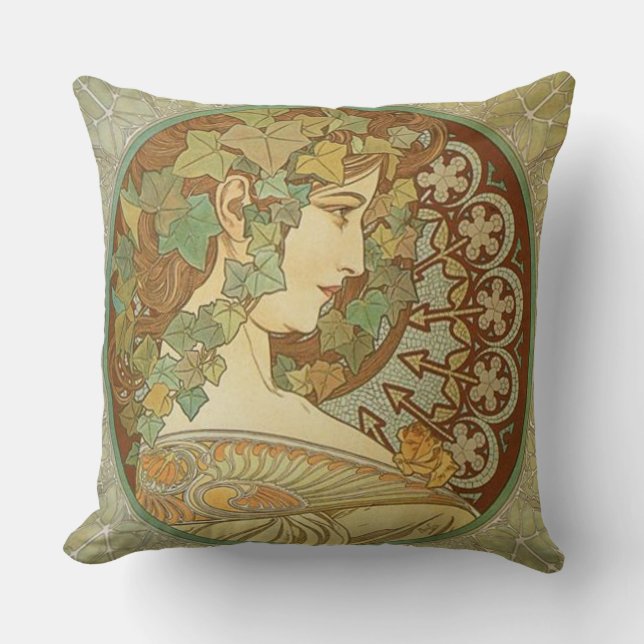 Coussin Ivy par Alphonse Mucha (Recto)