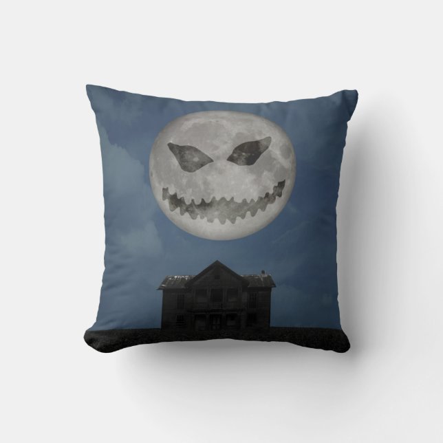 Coussin Jack-o'-lantern effrayant Lune d'Halloween (Recto)