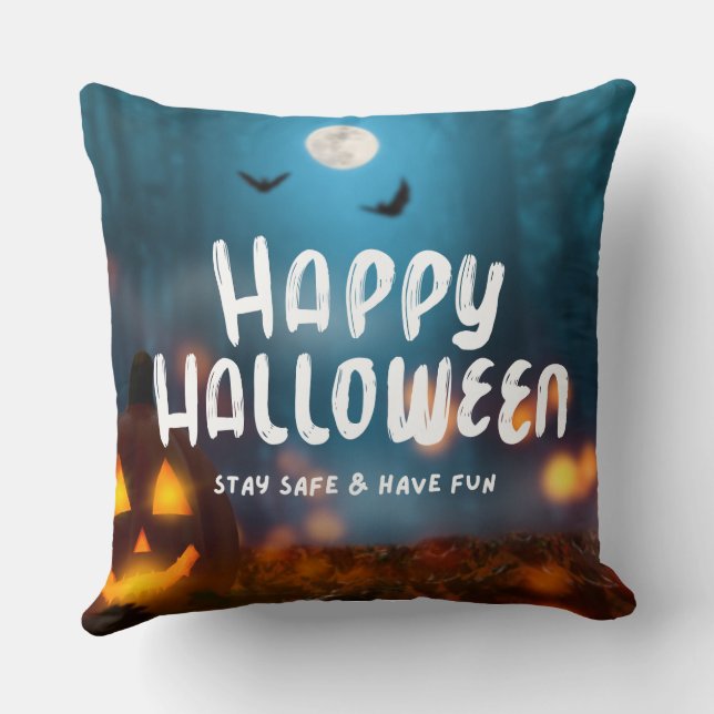 Coussin Jack-o-lantern Halloween heureux (Verso)
