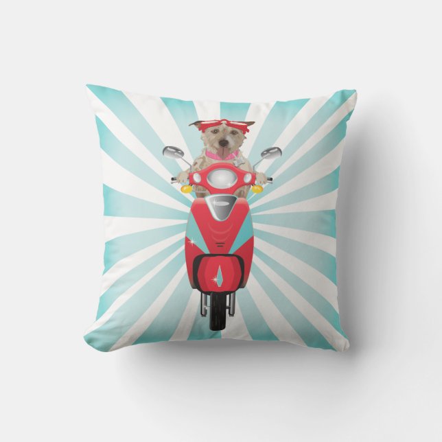 Coussin Jack Russell Terrier sur le vélomoteur de rouge (Recto)