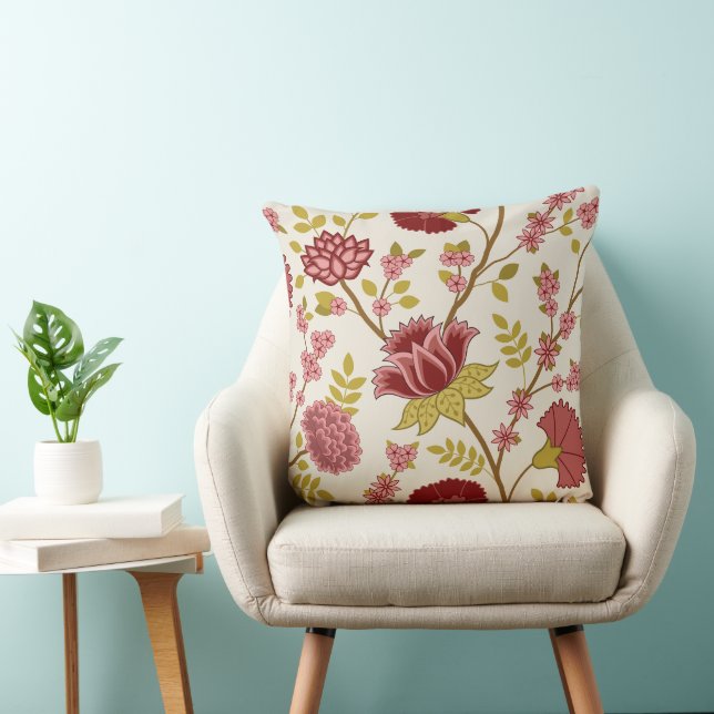 Coussin Jacobean Floral Lg Motif Reds Pinks Gold Crème (Chaise)