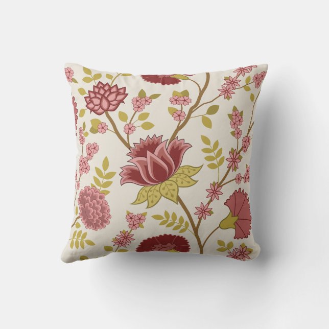 Coussin Jacobean Floral Lg Motif Reds Pinks Gold Crème (Verso)