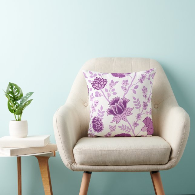 Coussin Jacobean Floral Lg Motif rose sur blanc (Chaise)