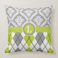 Jacquard et motif damassé vert, gris monogramme