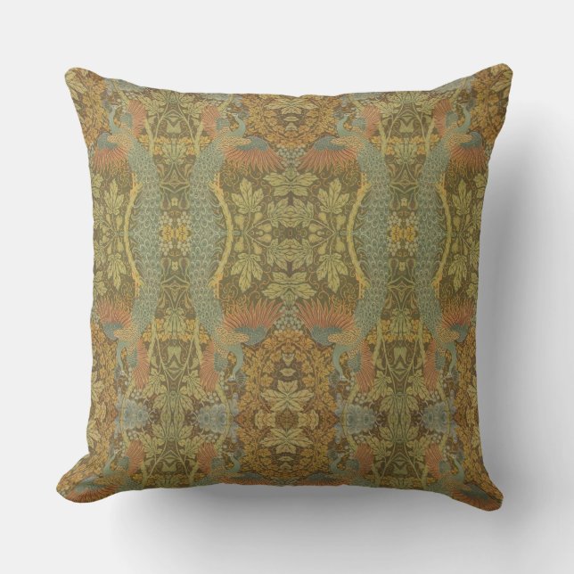 Coussin Jacquard victorien à feuilles de paon et de chêne  (Recto)