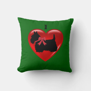 Coussin J'adore le Terrier Écossais, cœur rouge Île verte