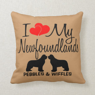 Coussin J'adore mes deux chiens de Terre-Neuve