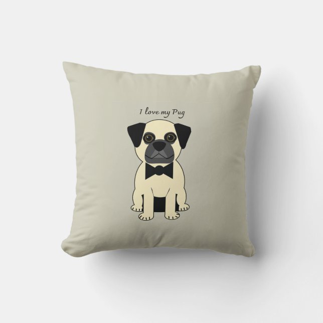 Coussin J'adore mon Pug (Recto)