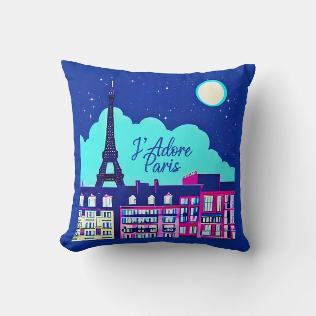 Coussin J'adore Paris - Imaginaire Paris sous une Pleine l (Recto)