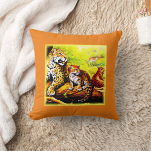 Coussin Jaguar Maman et Cubs Se détendre dans la jungle. C