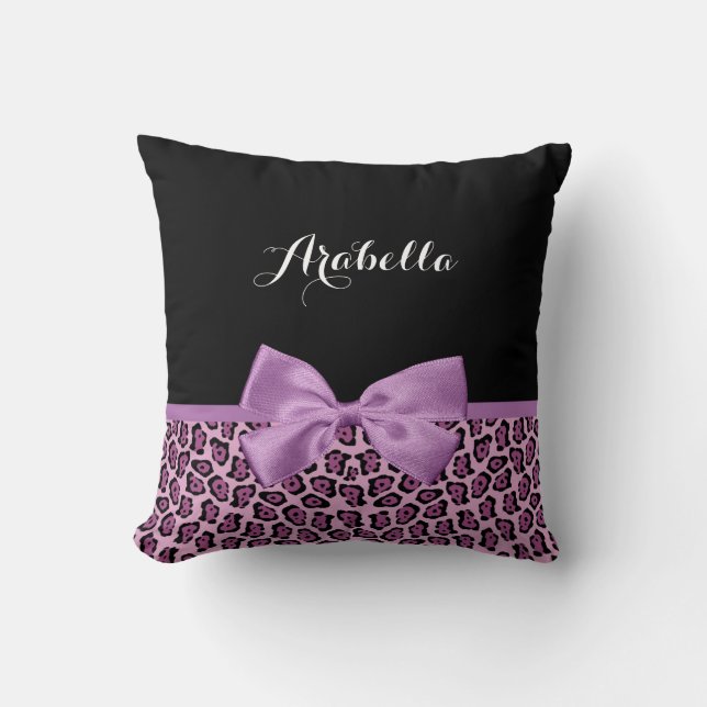 Coussin Jaguar Violet Fille Imprimer Cute Bow Avec Nom (Recto)