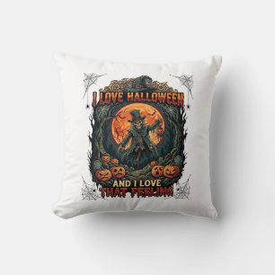 Coussin J'aime Halloween Squelette Épouvantail Pleine Lune