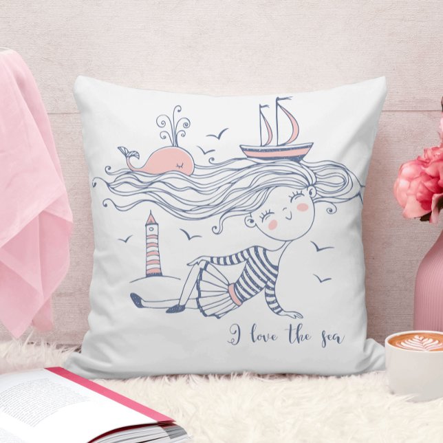 Coussin J'aime la mer Whimsical Nautical (Créateur téléchargé)