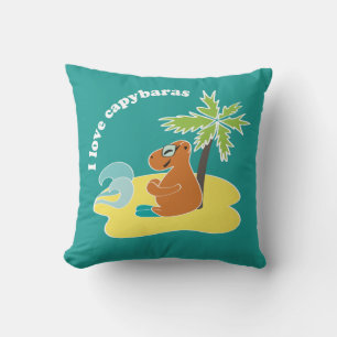 Coussin J'aime l'art de plage tropical des capybaras