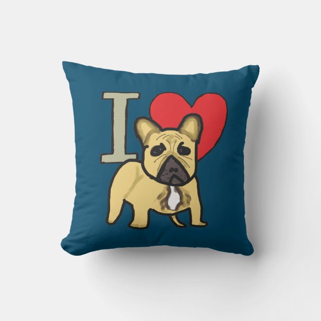Coussin J'Aime Les Bulldogs Français (Recto)