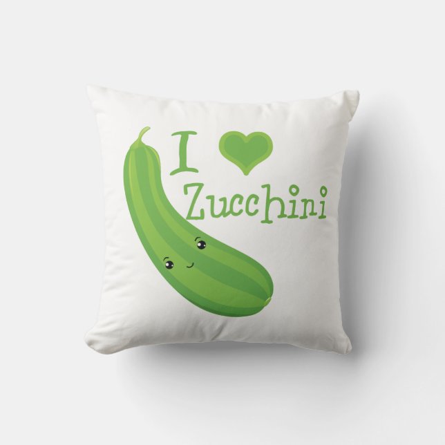 Coussin J'aime les courgettes souriantes Kawaii Zucchini (Recto)