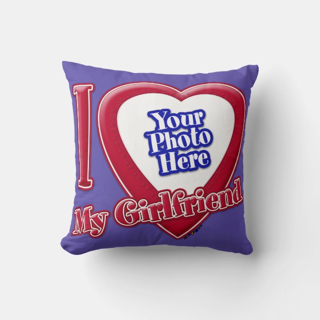 Coussin J'Aime Ma Fille Photo Coeur Rouge Violet (Recto)