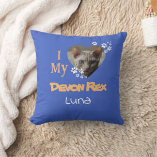 Coussin J'aime ma photo personnalisée de chat, nom et race