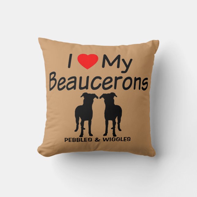 Coussin J'Aime Mes Deux Chiens De Beauceron (Recto)
