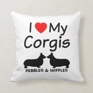 Coussin J'Aime Mes DEUX Corgis