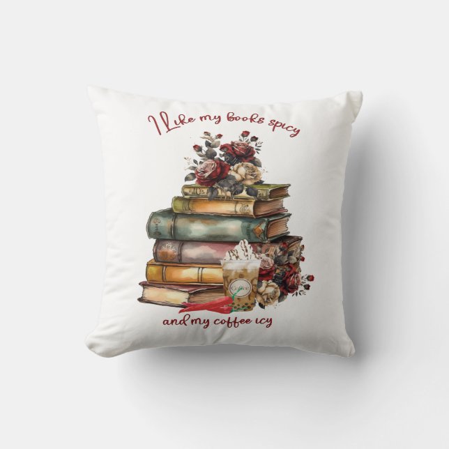 Coussin J'aime mes livres épicés et mon café glacé (Recto)