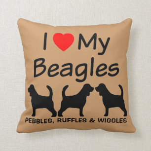 Coussin J'Aime Mes Trois Chiens Beagles