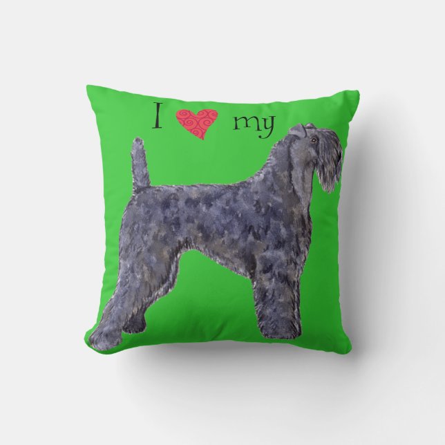 Coussin J'aime mon bleu de Kerry Terrier (Recto)