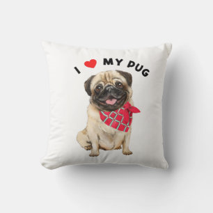 Coussin J'aime mon Carlin mignon Chien de Chien de Chien d