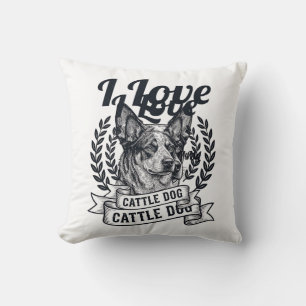 Coussin J'aime mon chien de troupeau design de gravure vin