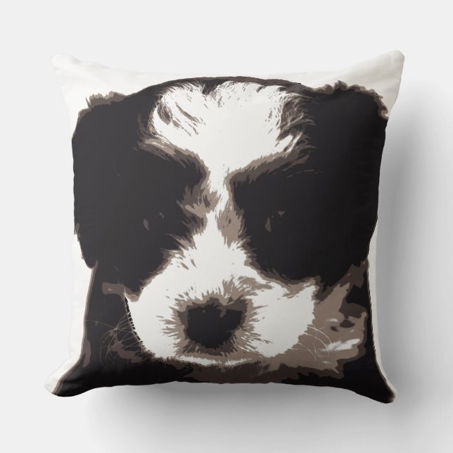 Coussin J'aime mon chien maltais chiot noir et blanc (Recto)