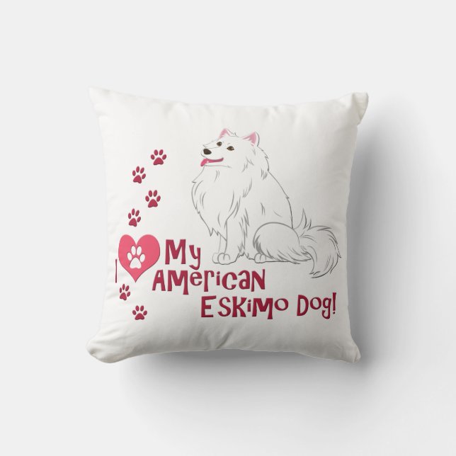 Coussin J'Aime Mon Esquimau Américain Chien ! (Recto)