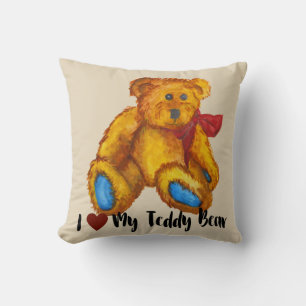 Coussin J'aime mon ours en peluche