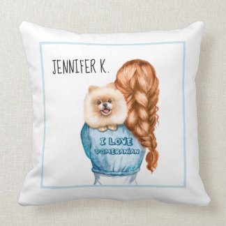 Coussin J'aime Poméranie fille avec le nom personnalisé ch
