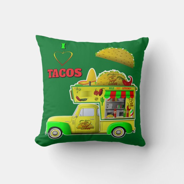 Coussin J'Aime Tacos Petit Camion Taco Réversible (Recto)