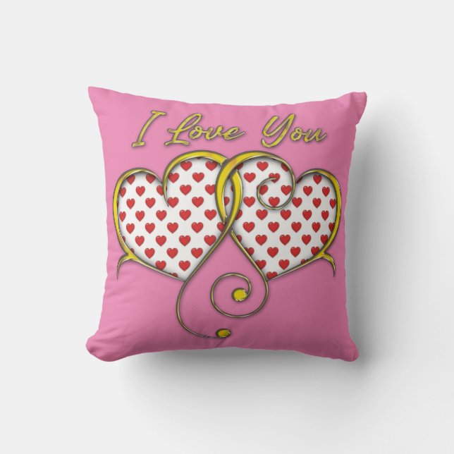 Coussin J'aime Vous Design Cœurs D'or (Recto)