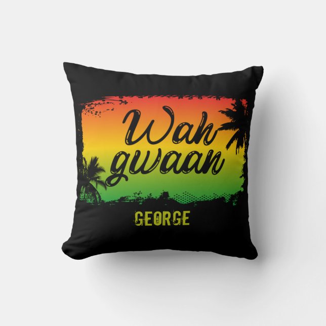 Coussin Jamaïcain Rasta Wah Gwaan Hello Black (Recto)