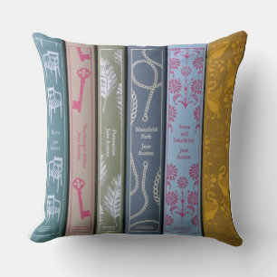 Coussin Jane Austen d'un côté et ses livres de l'autre