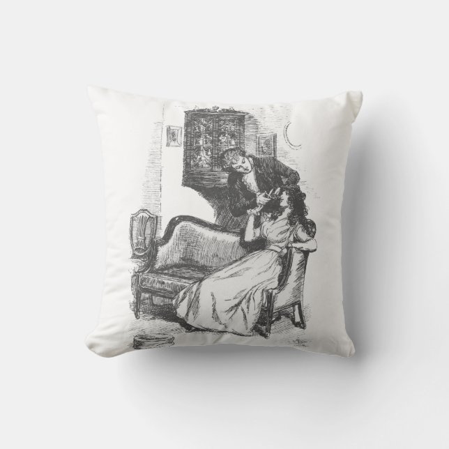 Coussin Jane Austen Illustration du livre vintage (Recto)