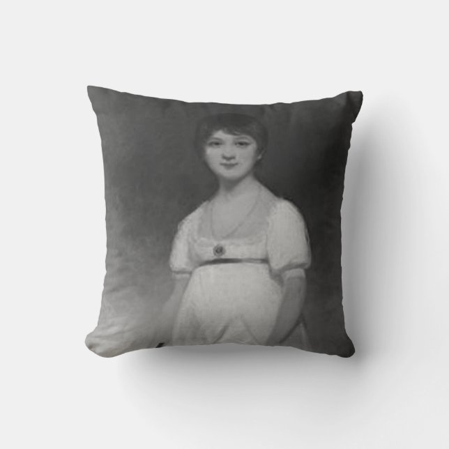 Coussin Jane Austen portrait d'art noir et blanc (Recto)