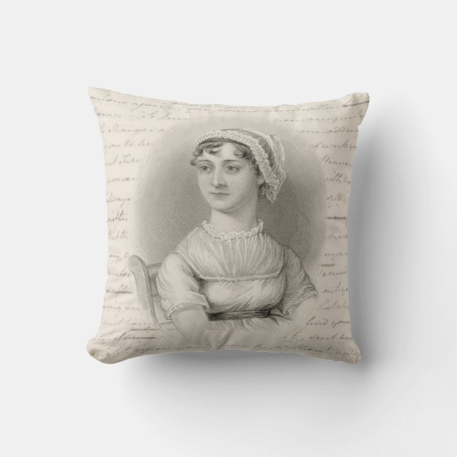 Coussin Jane Austen portrait et manuscrit (Recto)