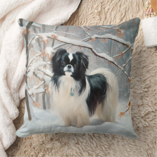 Coussin Japanese Chin Qu'il neige Noël