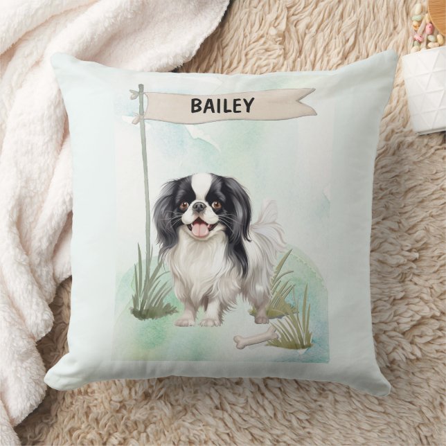 Coussin Japanese Chin Watercolor Personalized Dog (Couverture)