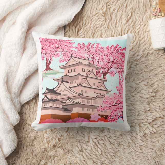 Coussin Japonais Sakura Castle Art - Cherry Blossom Printe (Couverture)