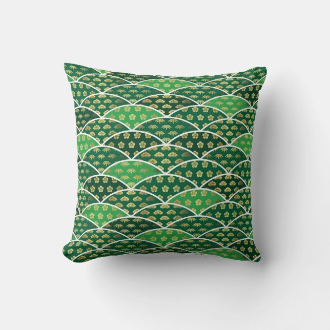 Coussin Japonais traditionnellement bon motif vert (Recto)