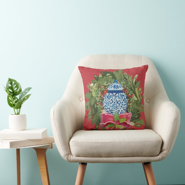 Coussin Jar de gingembre bleu Noël (Chaise)