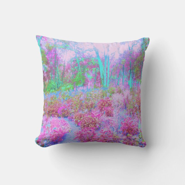 Coussin Jardin Abstrait impressioniste rose et turquoise (Recto)