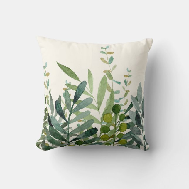 Coussin Jardin-Aquarelle Feuilles botaniques  (Recto)