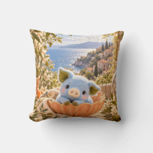 Coussin Jardin au bord du lac avec bol de fleurs de pêche